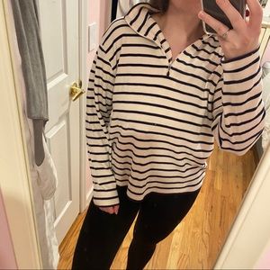 LL Bean Mock Neck Striped Knit Half Zip Sweater